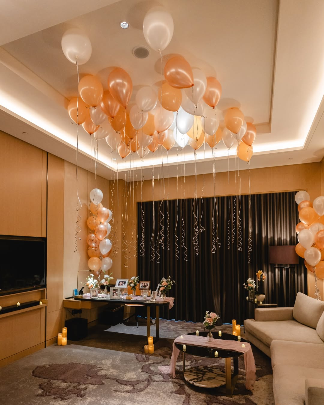 proposal setup in gold and pink hues